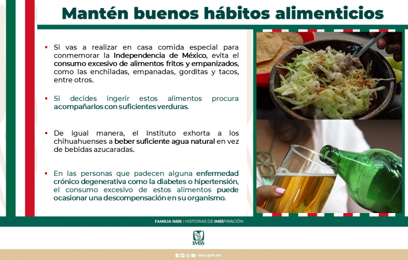 Exhorta IMSS a tener buenos hábitos alimenticios durante festejos patrios