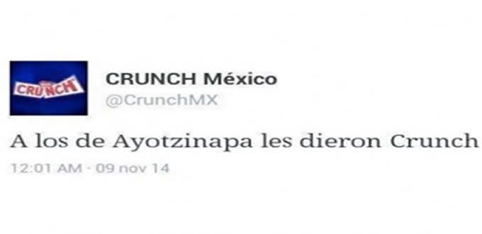 Tuit de chocolates Crunch sobre normalistas enfurece a Twitter