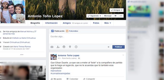 Pide Toño López cárcel para el Gobernador por Facebook